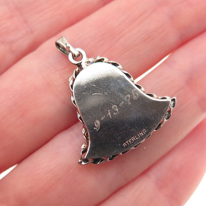 925 Sterling Silver Vintage Engraved Floral Locket Bell Oxidized Charm Pendant