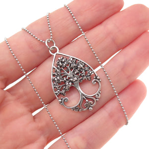 925 Sterling Silver Vintage Tree of Life Ball Beaded Chain Necklace 18"