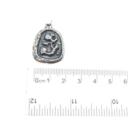 925 Sterling Silver Vintage Modernist Abstract Oxidized Charm Pendant