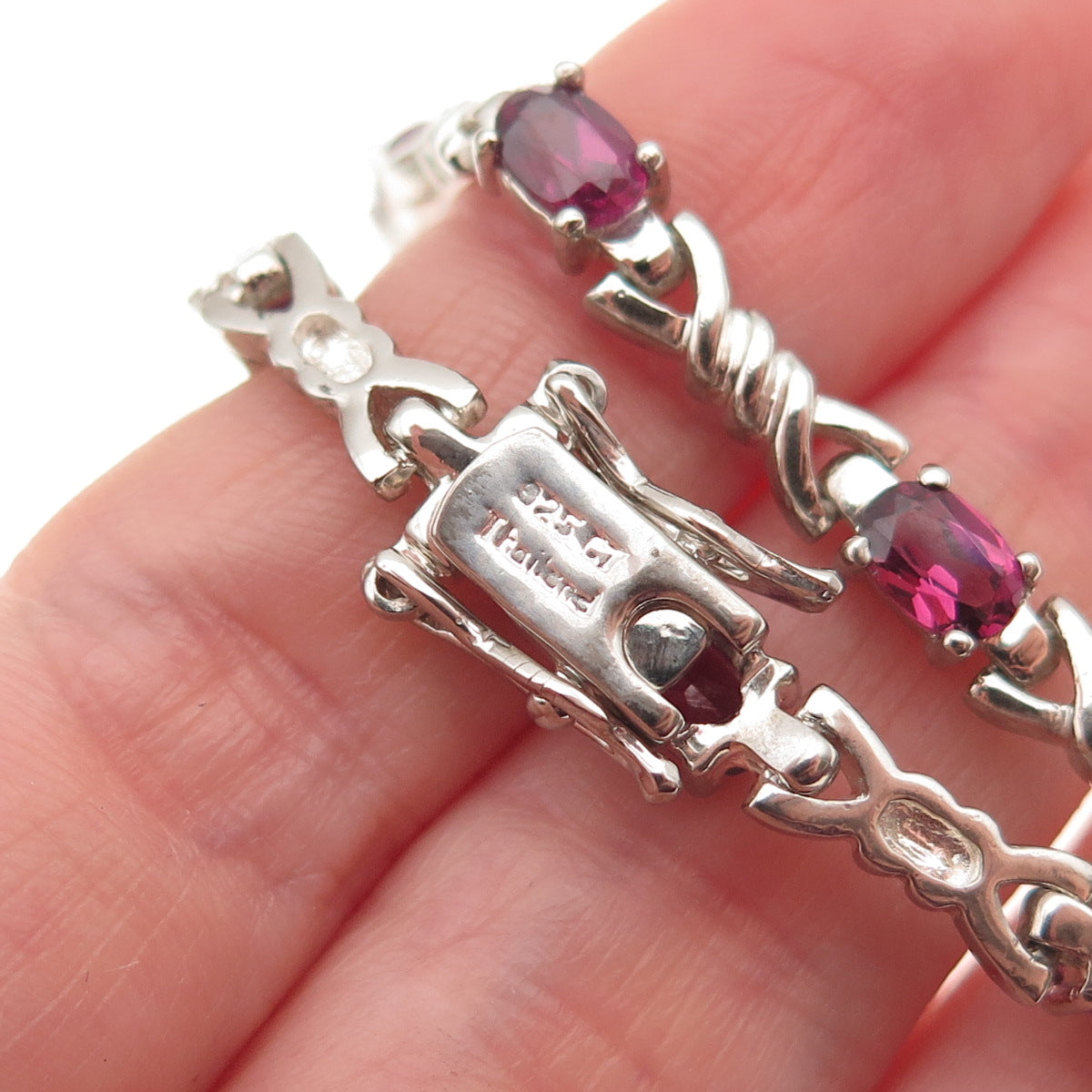 925 Sterling Silver Vintage Real Amethyst Twisted Snaffle Bit Bracelet 7.25"