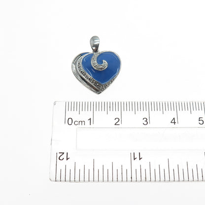 925 Sterling Silver Enamel Real Round-Cut Diamond Heart Charm Pendant