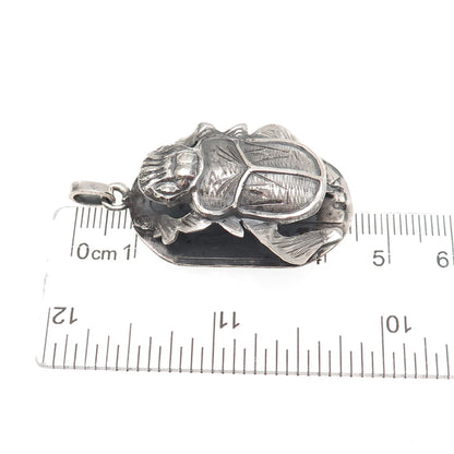 800 Silver Vintage Egyptian Scarab Oxidized 3D Charm Pendant