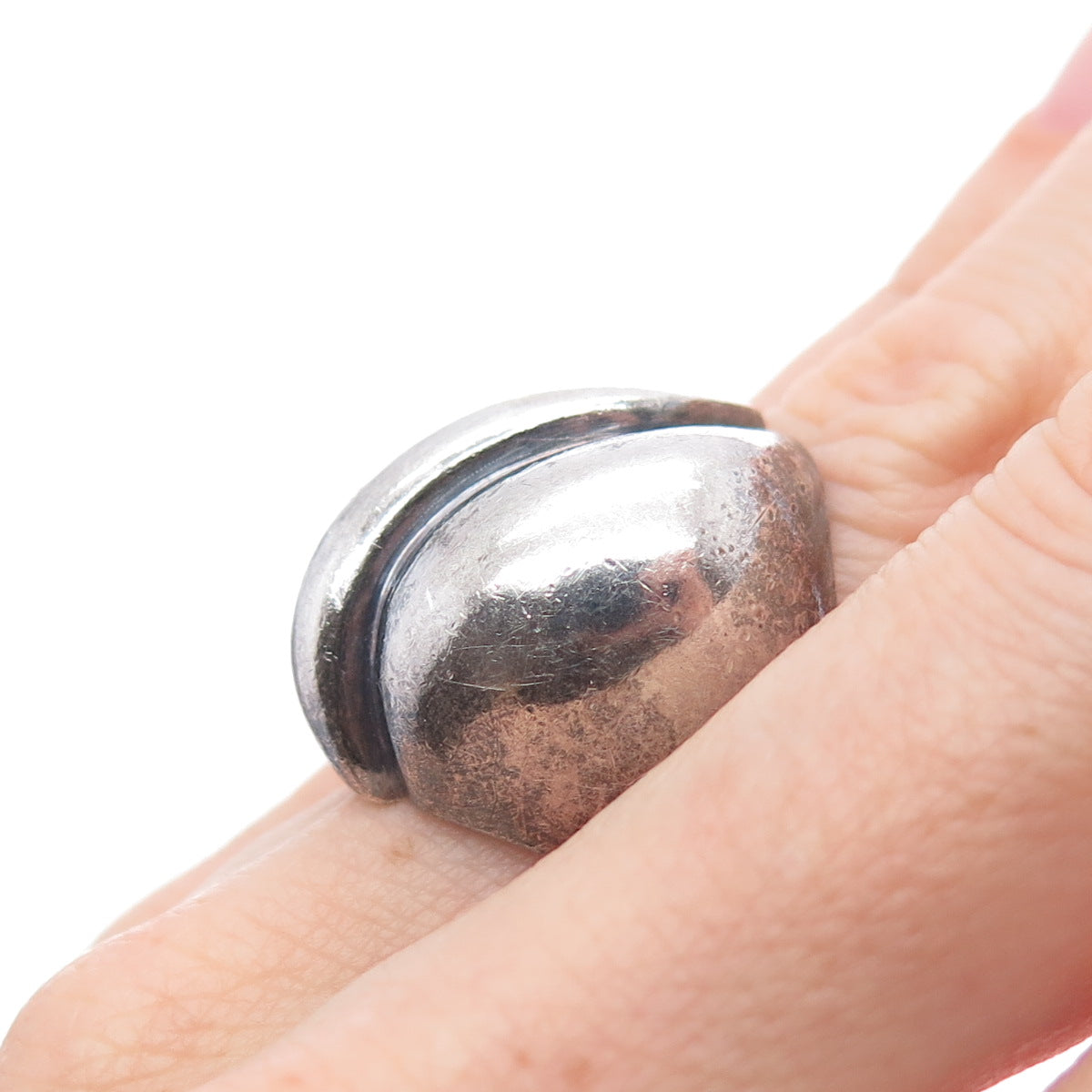 925 Sterling Silver Vintage Modernist Coffee Bean Oxidized Ring Size 6.25