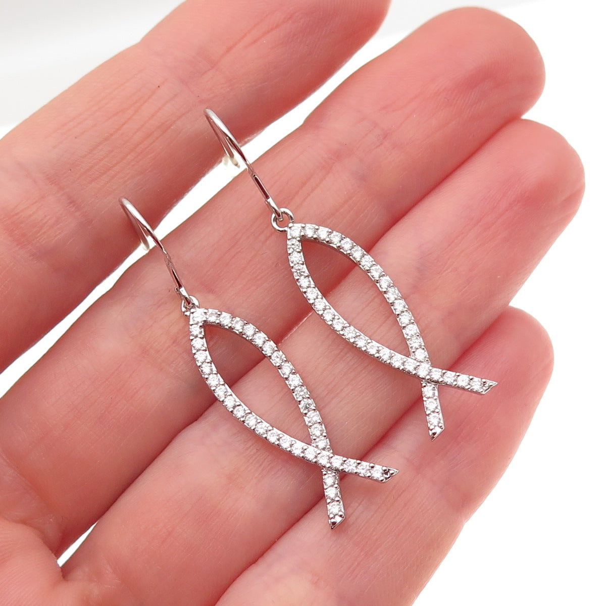 925 Sterling Silver Round-Cut C Z Pisces Zodiac Sign Dangle Earrings