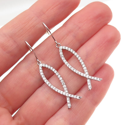 925 Sterling Silver Round-Cut C Z Pisces Zodiac Sign Dangle Earrings