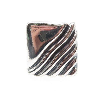 Carl Kallert 925 Sterling Silver Vintage Modernist Ribbed Oxidized Ring Size 7