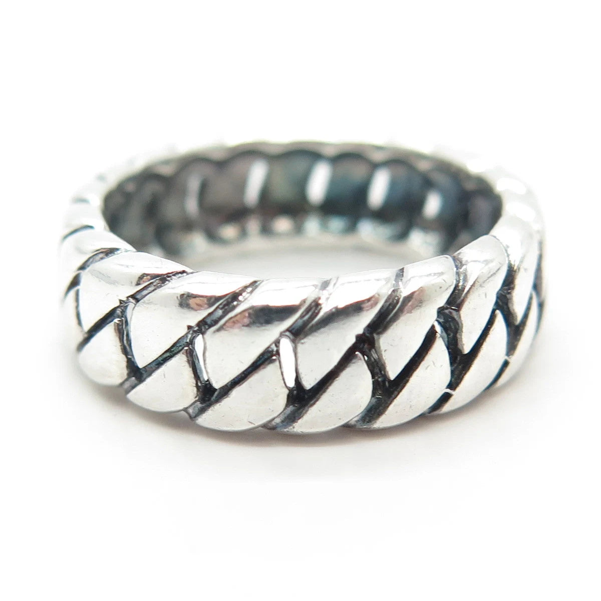 925 Sterling Silver Vintage Cuban Chain Band Ring Size 7.75
