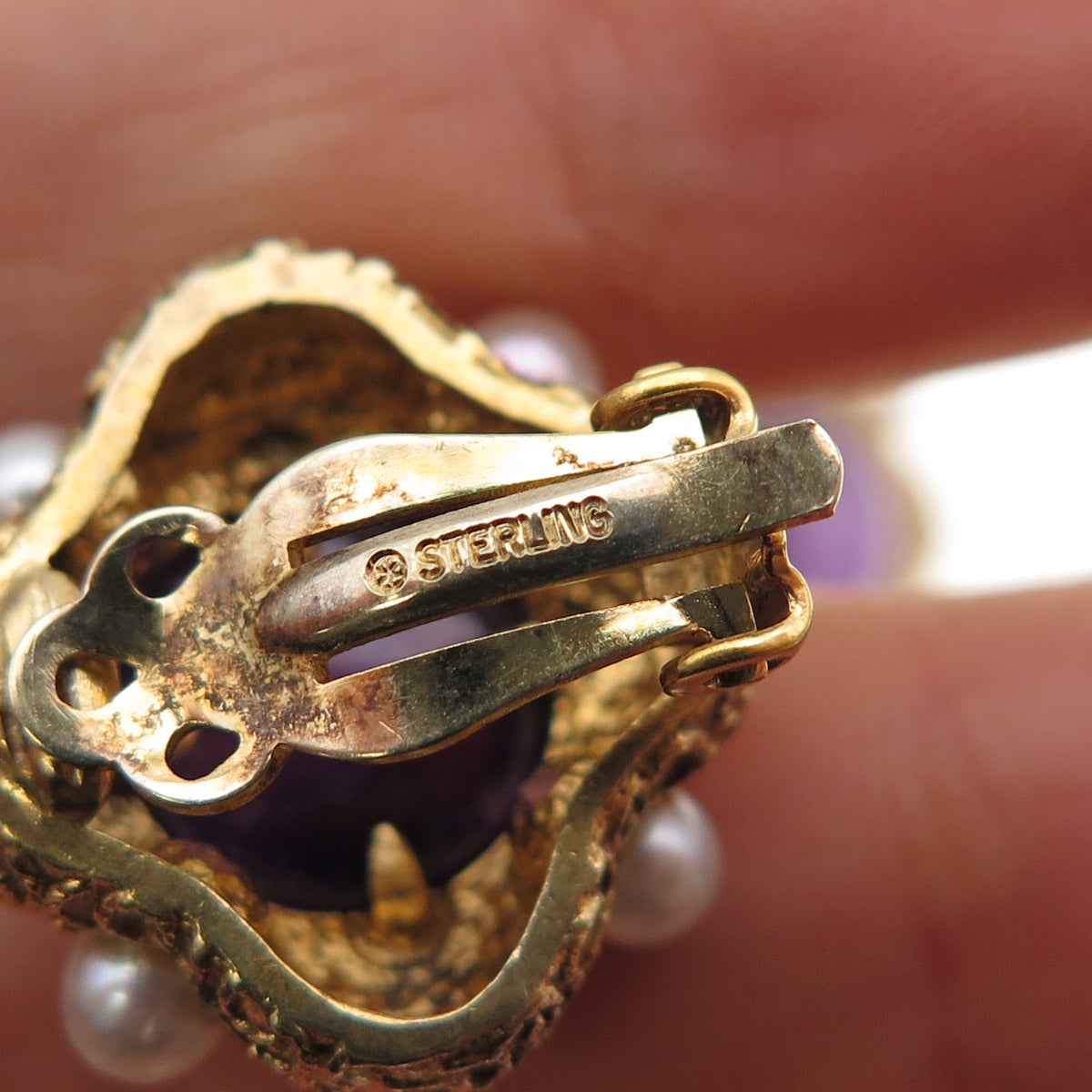 Museum of Fine Arts Sterling Silver GP Vintage Pearl & Amethyst Clip On Earrings