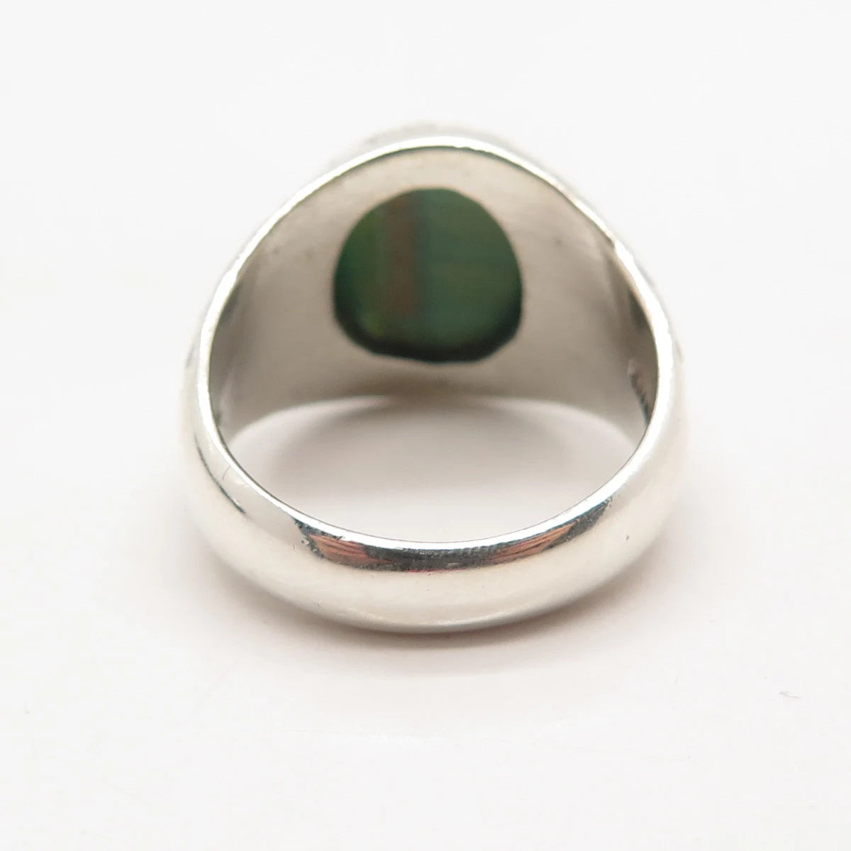 925 Sterling Silver Vintage Fiber Optic Cat's Eye Gem Hammered Ring Size 9.25