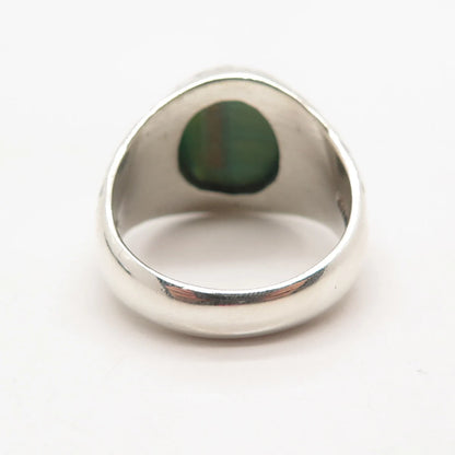 925 Sterling Silver Vintage Fiber Optic Cat's Eye Gem Hammered Ring Size 9.25