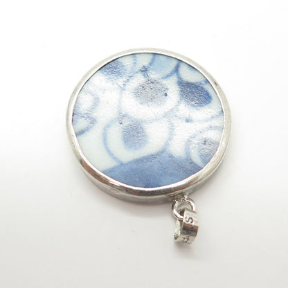 925 Sterling Silver Vintage Roun Pendant w/ Antique Chinese Porcelain