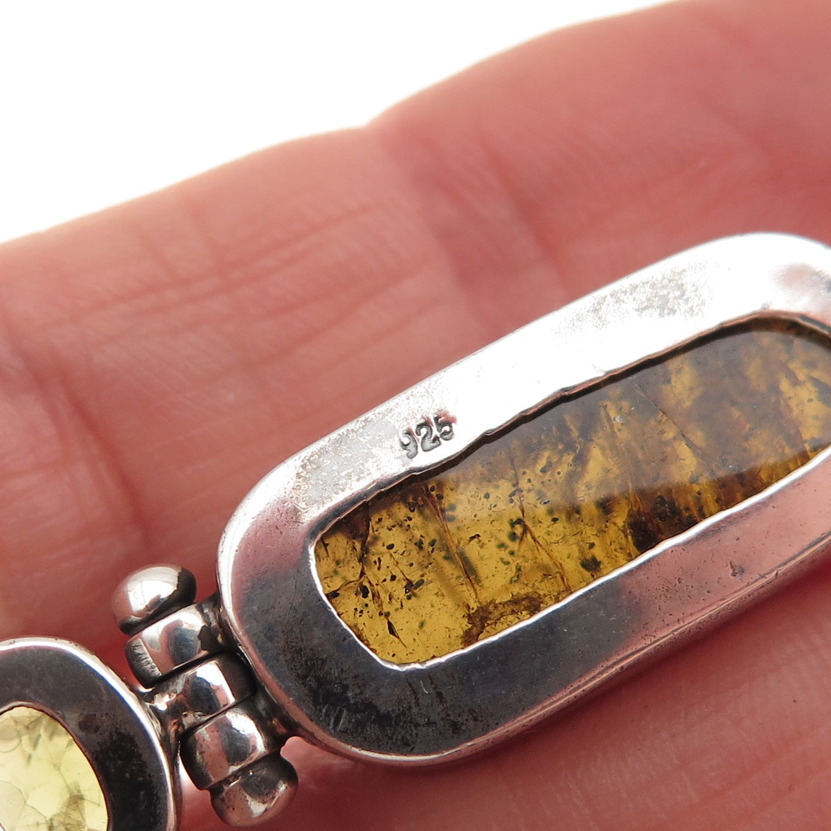 925 Sterling Silver Vintage Real Tourmaline & Peridot Modernist Charm Pendant