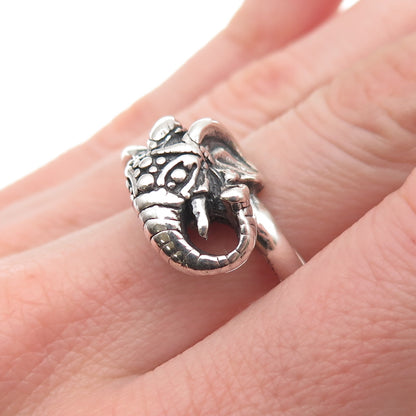 925 Sterling Silver Vintage Elephant Oxidized Ring Size 7
