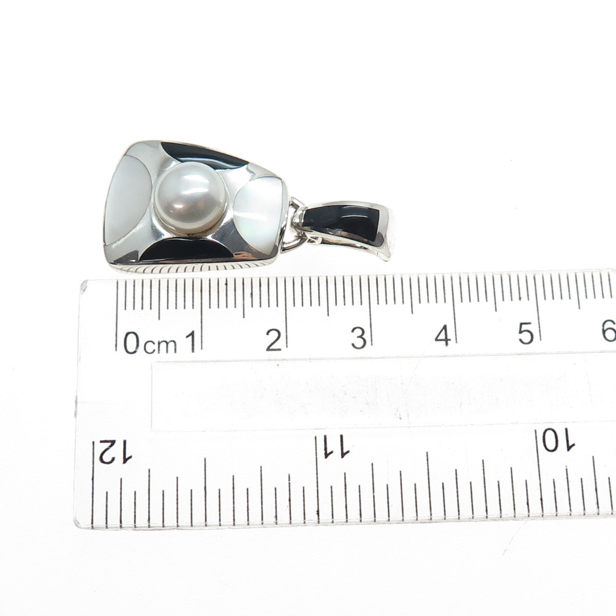 HONORA 925 Sterling Silver Vintage Real Pearl MOP & Black Onyx Charm Pendant