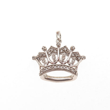 Jane Seymour Sterling Silver Real Round-Cut Diamond Royal Crown Charm Pendant