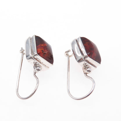 925 Sterling Silver Vintage Real Amber Modernist Earrings