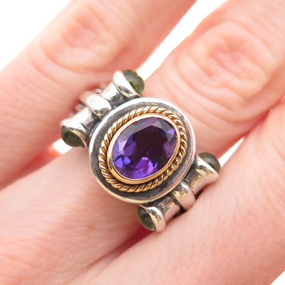 SAMUEL BENHAM 925 Sterling Silver 18K Gold Vintage Real Amethyst Ring Size 6