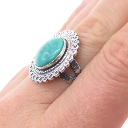 Old Pawn 925 Sterling Silver Vintage Kingman Turquoise Oxidized Ring Size 7.25