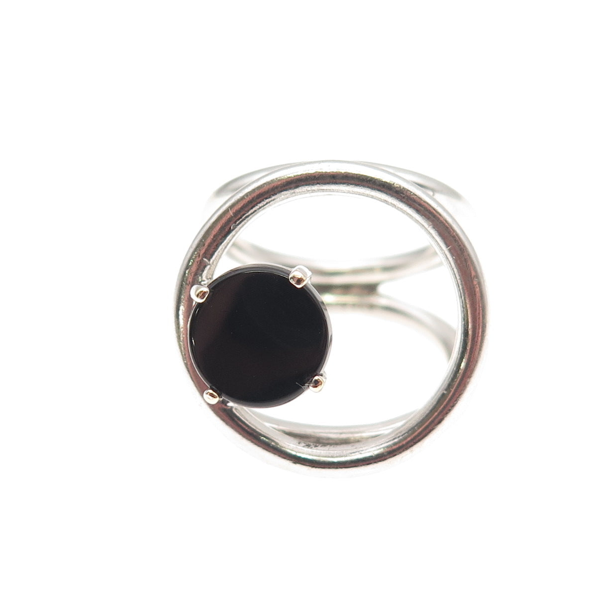 925 Sterling Silver Vintage Real Black Onyx Modernist Ring Size 6