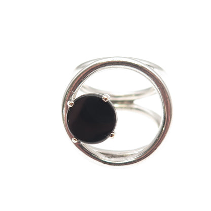 925 Sterling Silver Vintage Real Black Onyx Modernist Ring Size 6