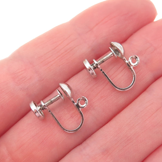 925 Sterling Silver Antique Art Deco Charm Holder Screw Back Earrings