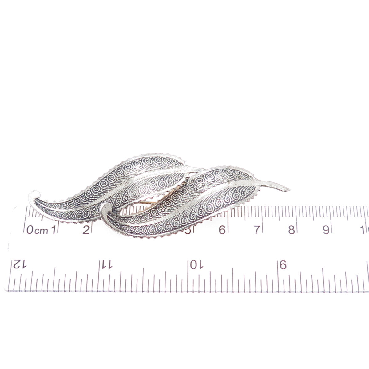 BEAU 925 Sterling Silver Vintage Feather Oxidized Pin Brooch