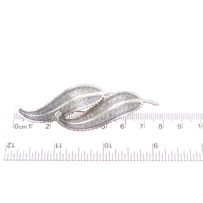 BEAU 925 Sterling Silver Vintage Feather Oxidized Pin Brooch