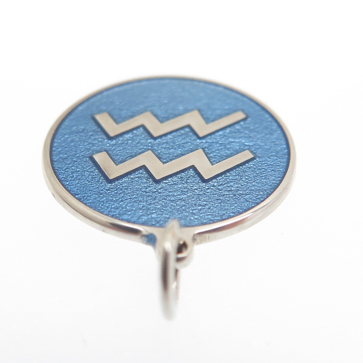 925 Sterling Silver Blue Enamel Aquarius Zodiac Sign Minimalist Charm Pendant