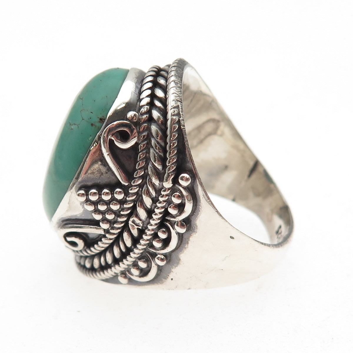 925 Sterling Silver Vintage Real Kingman Turquoise Oxidized Ring Size 8.75