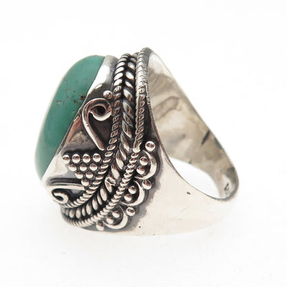 925 Sterling Silver Vintage Real Kingman Turquoise Oxidized Ring Size 8.75