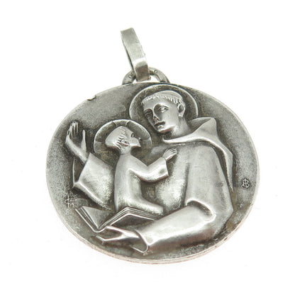 925 Sterling Silver Vintage St. Anthony Medal Religious Pendant