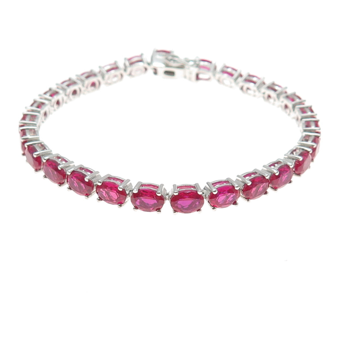 925 Sterling Silver Oval-Cut Lab-Created Ruby Tennis Link Bracelet 7.75"