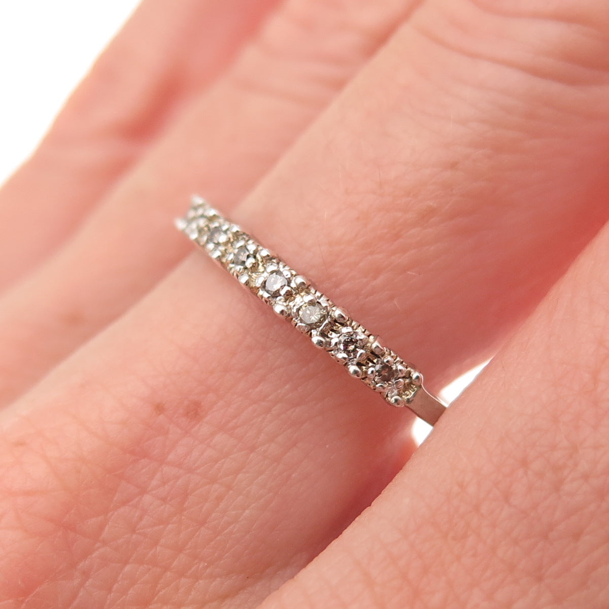 925 Sterling Silver Real Round-Cut Diamond Half Eternity Band Ring Size 10