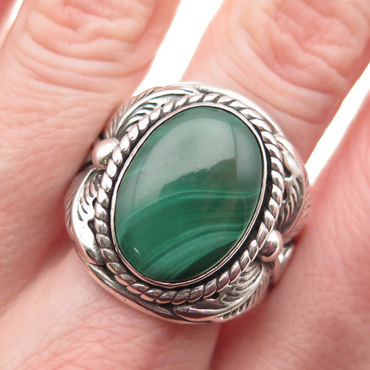 Carolyn Pollack Old Pawn 925 Sterling Vintage Malachite Floral Ring Size 12.75