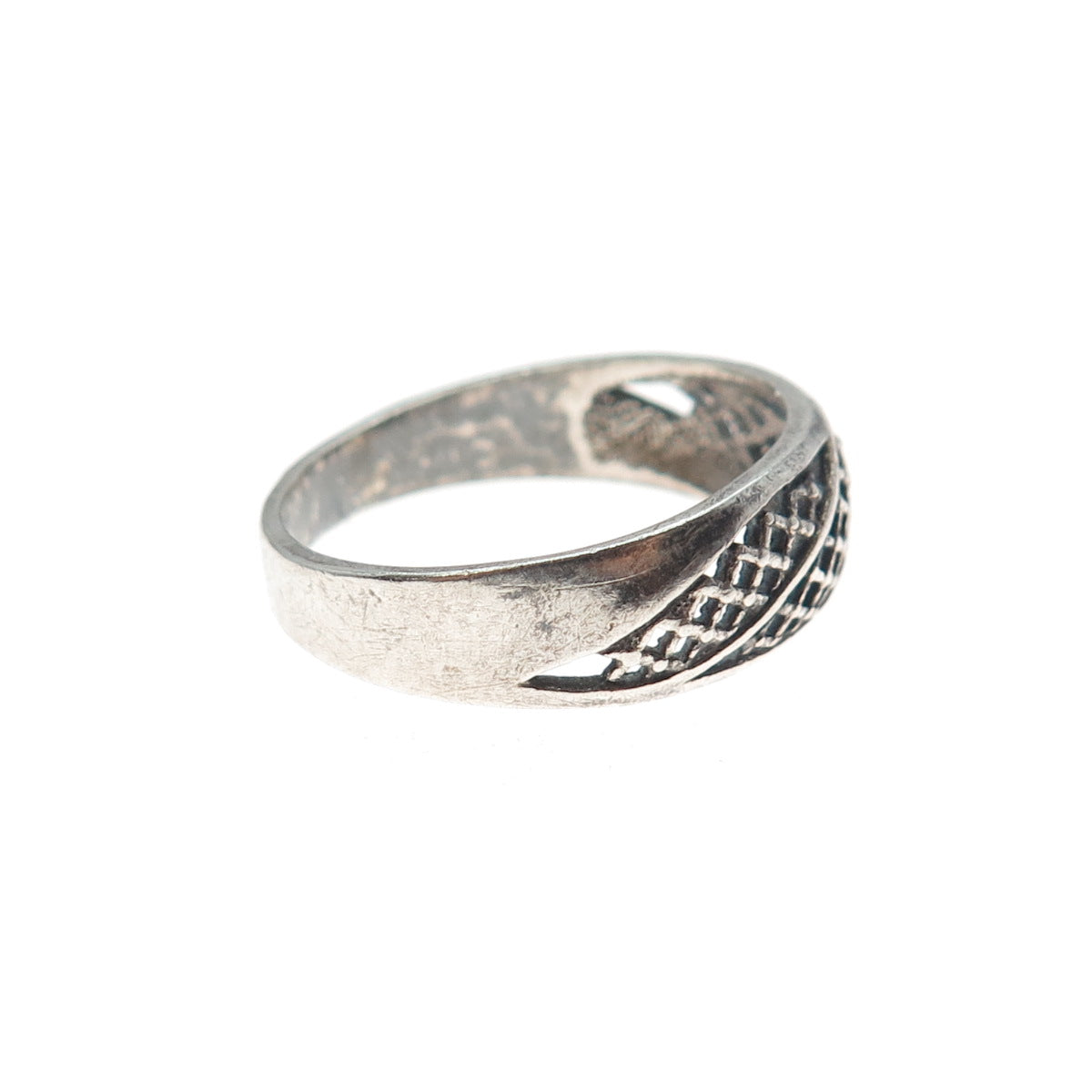 925 Sterling Silver Vintage European Mesh Oxidized Ring Size 7.75