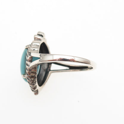 925 Sterling Silver Real Tyrone Turquoise Floral Oxidized Ring Size 8