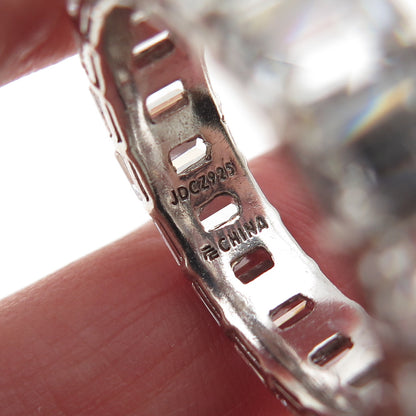 925 Sterling Silver Emerald-Cut C Z Eternity Band Ring Size 10.25