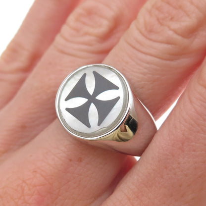 Dasan 925 Sterling Silver Real MOP Cross Signet Ring Size 10.25