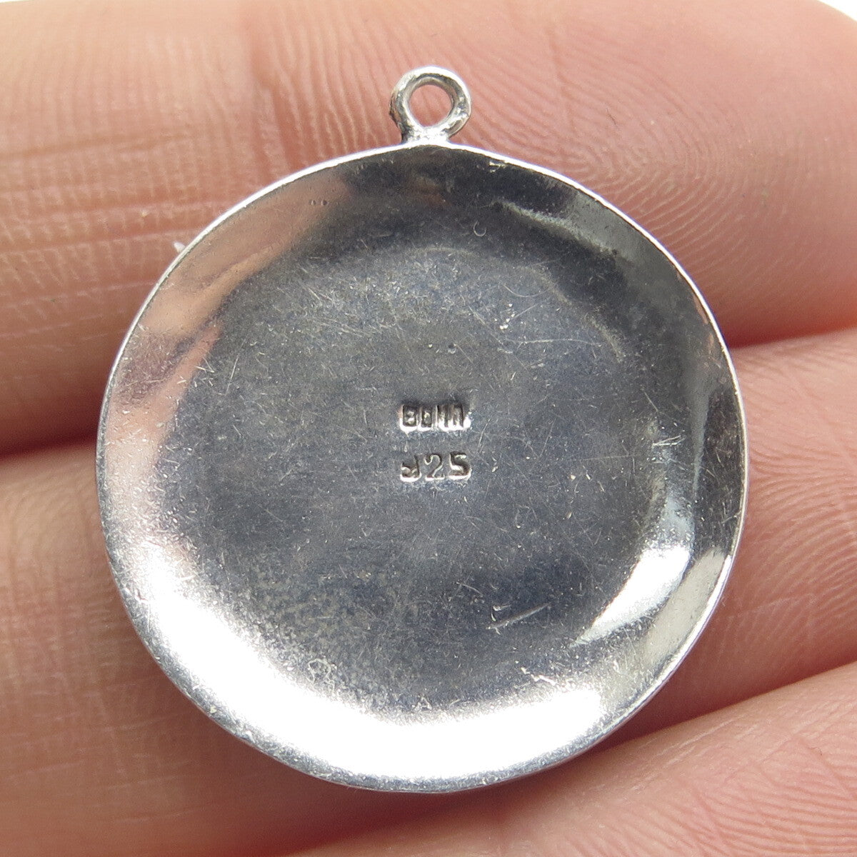 BOMA 925 Sterling Silver Vintage Real Mother-of-Pearl Tribal Round Pendant