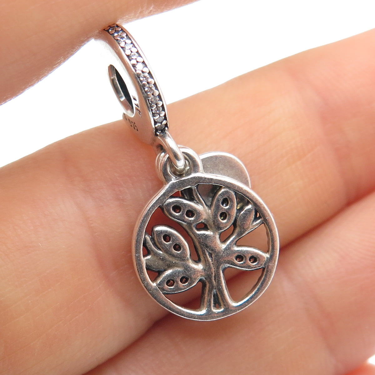 PANDORA 925 Sterling Silver Round-Cut C Z Tree of Life Family Dangle Charm