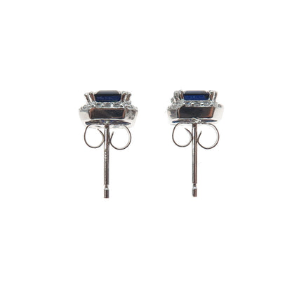 925 Sterling Silver Lab-Created Sapphire & C Z Stud Earrings