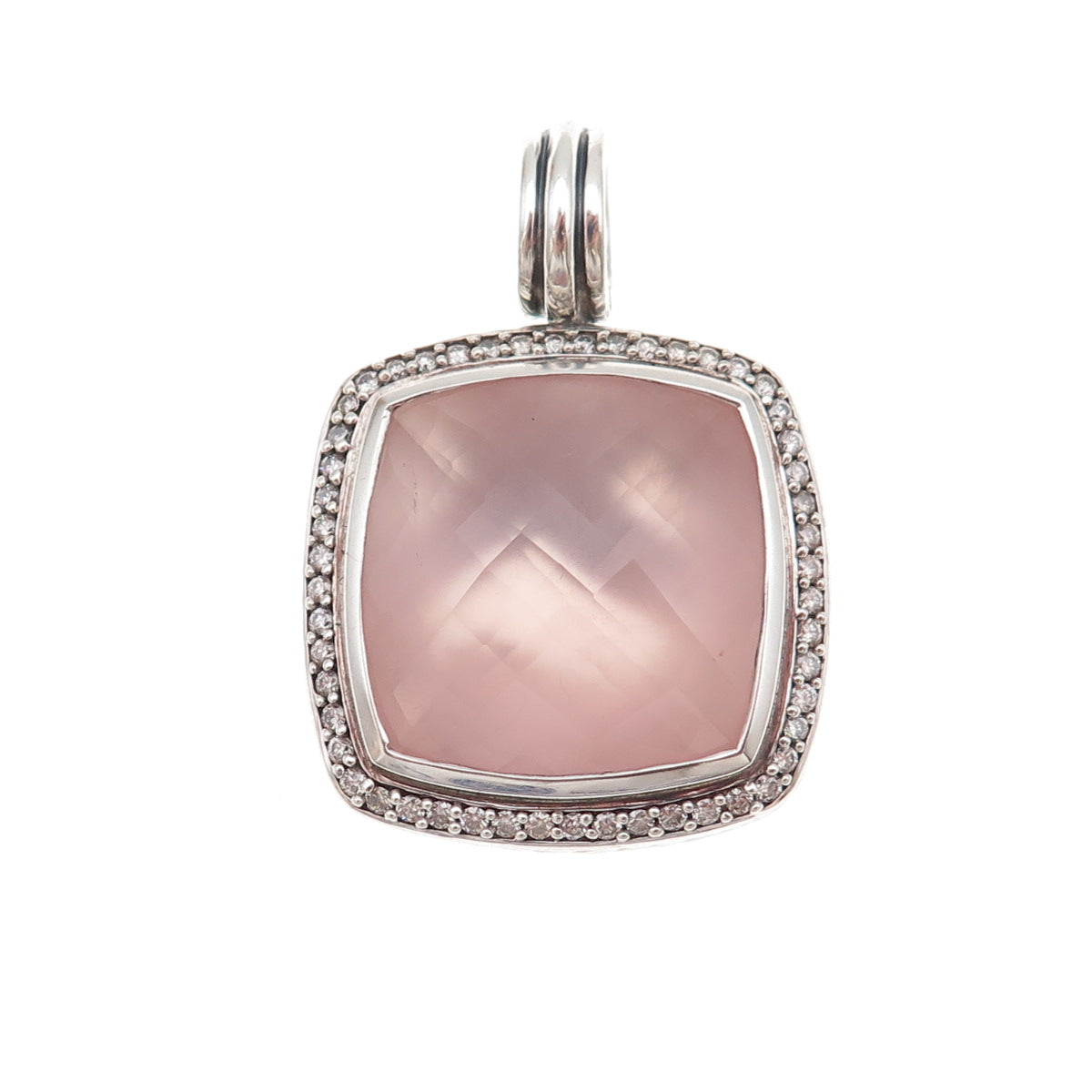 David Yurman Sterling Silver Vintage Real Diamond & Rose Quartz Albion Pendant