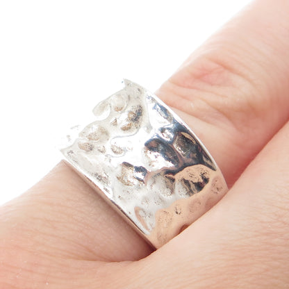925 Sterling Silver Vintage Modernist Hammered Finish Ring Size 6