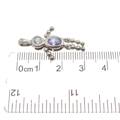 925 Sterling Vintage Purple White CZ February Birthstone Boy Articulated Pendant
