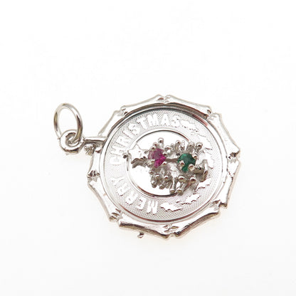 925 Sterling Silver Vintage Rhinestone Merry Christmas Tree Charm Pendant