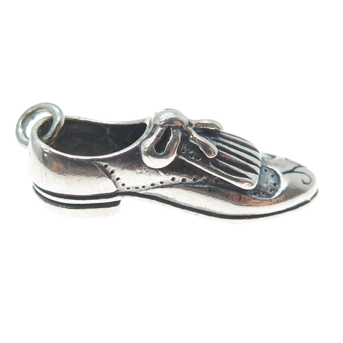 925 Sterling Silver Vintage Wedding Shoe Oxidized Minimalist 3D Charm Pendant