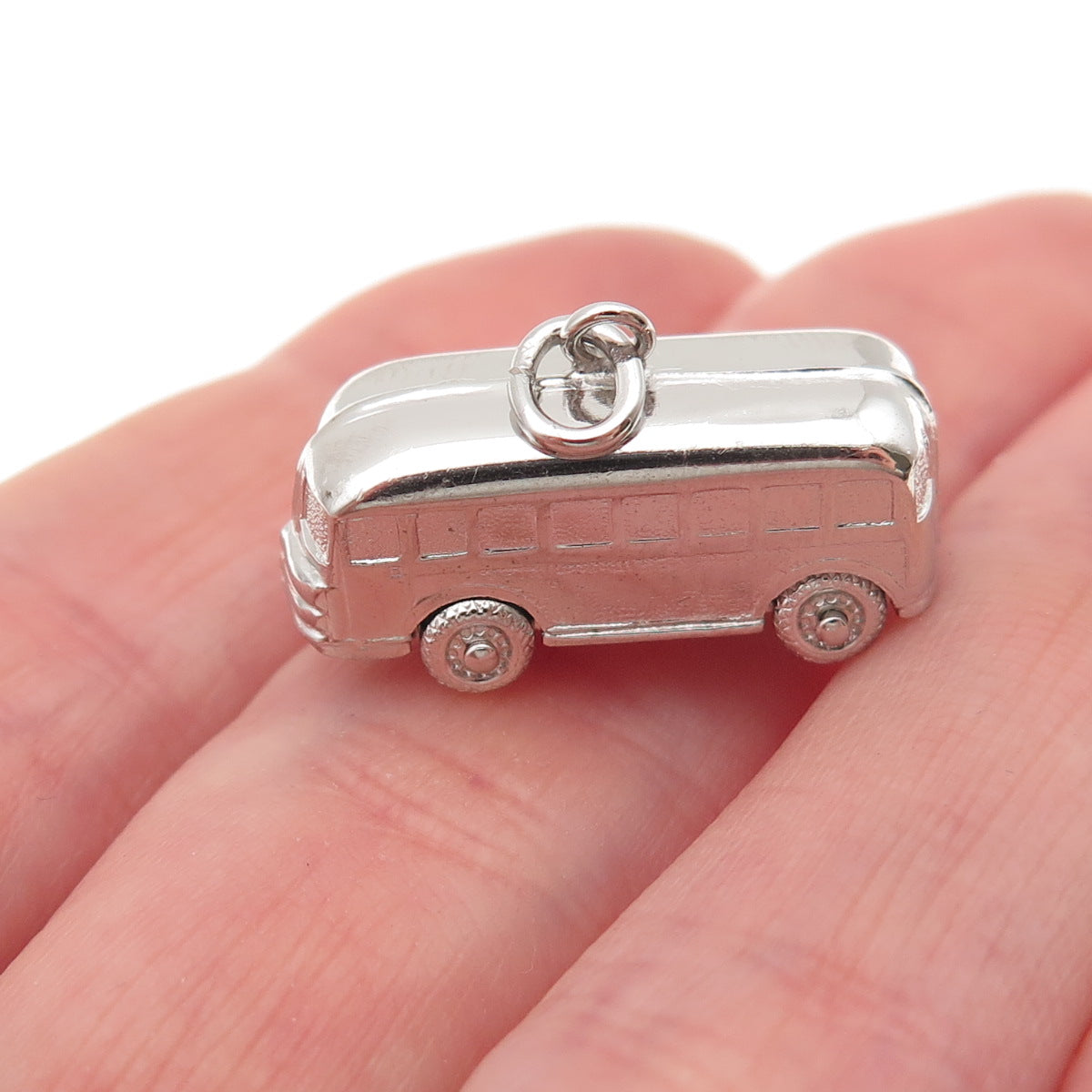 925 Sterling Silver Vintage Volkswagen Bus Movable 3D Mini Charm Pendant