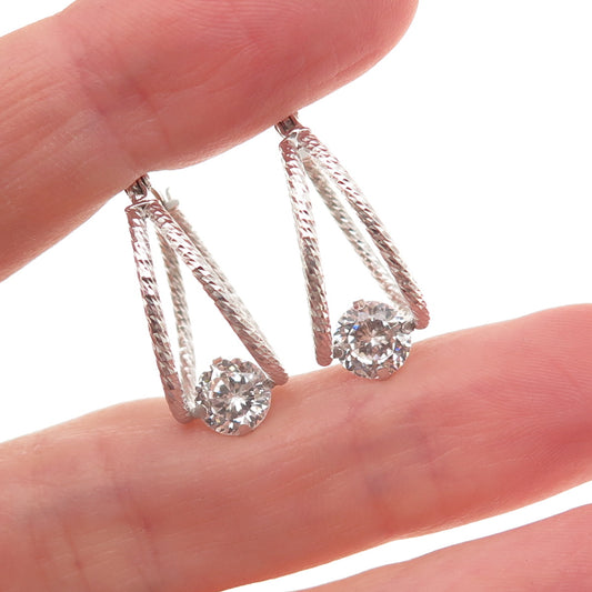 925 Sterling Silver Round-Cut C Z Hoop Earrings