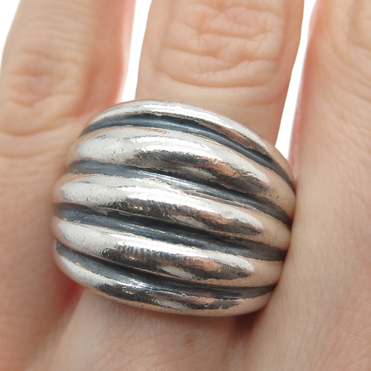 SILPADA 925 Sterling Silver Vintage Ribbed Wide Ring Size 8.75