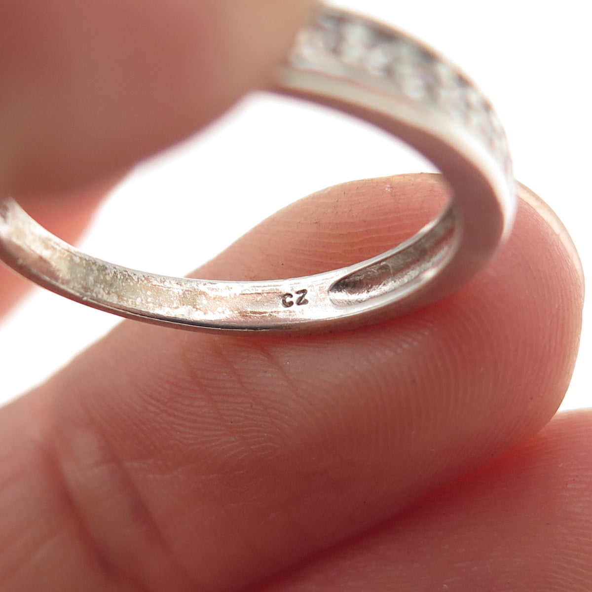 JH Young 925 Sterling Silver Round-Cut C Z Half Eternity Band Ring Size 7